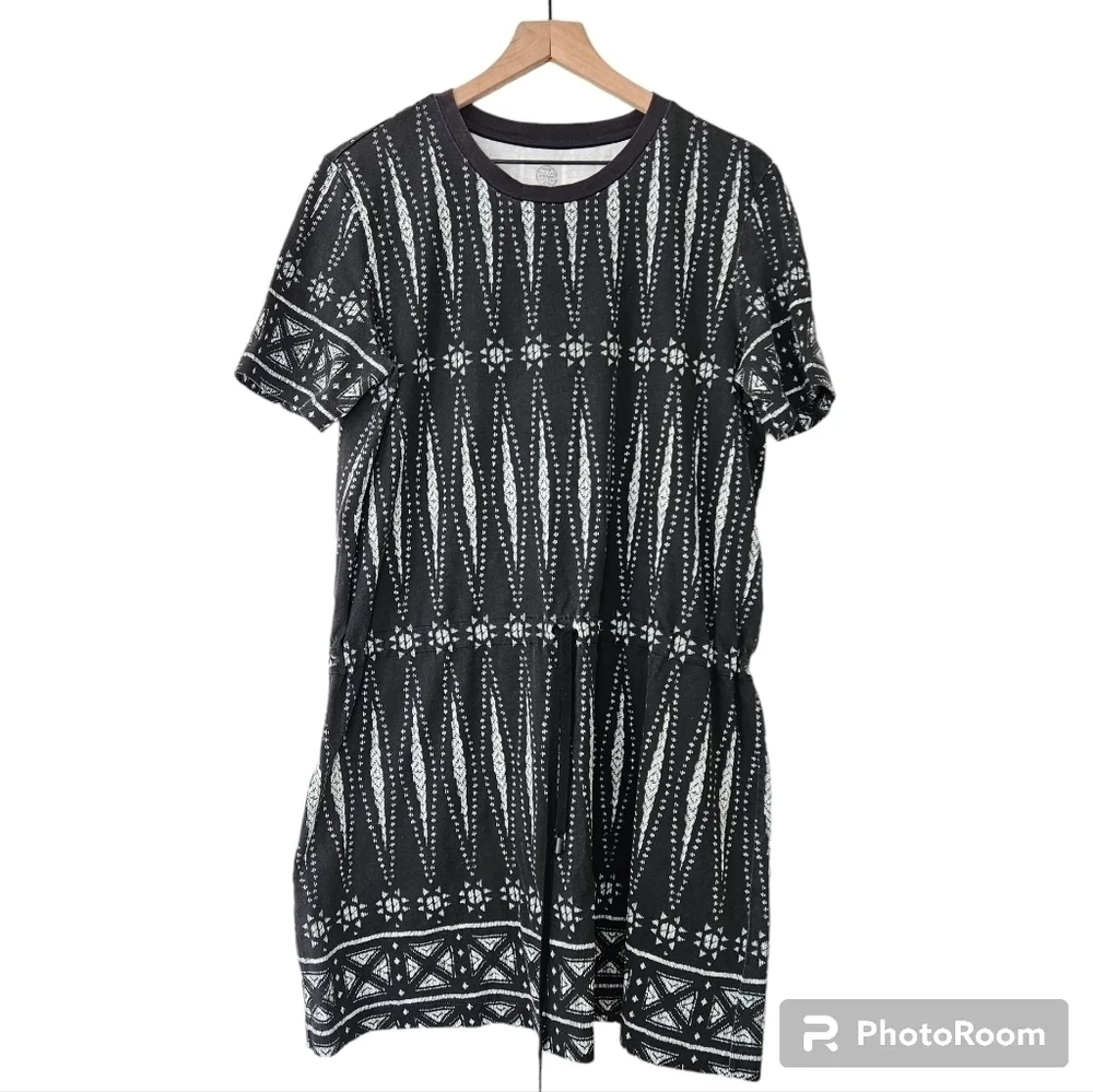 Tory Burch Bologan Knit Aztec Pima Cotton Drawstring Mini Shortsleeve Dress L